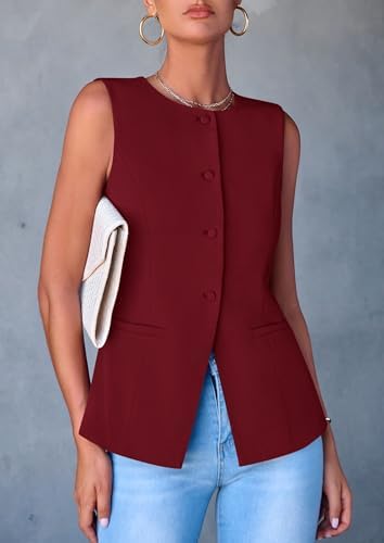 PRETTYGARDEN Women Tailored Suit Vest Business Casual Tops