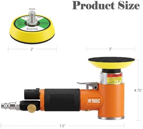 2 & 3 Inch Random Orbital Air Sander, 13,000 RPM Pneumatic DA Mini Sander with Polishing Pads and Sanding Discs, Air Polisher Tool for Auto Detailing, Woodworking, Orange