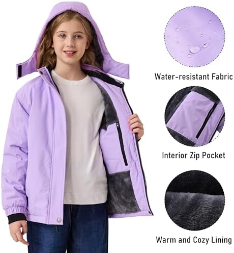 MoFiz Girl's Ski Jacket Fleece Snow Winter Coat Kids Warm Snowboard Jacket