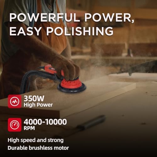 5mm Random Orbital Sander Wired，350W Brushless，4000-10K RPM Variable Speed ，Electric Palm Sander for Woodworking, Sanding and Polishing ，with 10 Sanding Paper & Dust Connector & Hose
