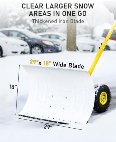 Outvita Snow Shovel with Wheels, 29" Wide 18" Long, White & Yellow