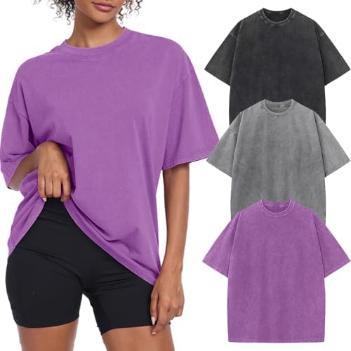 Womens Vintage Oversized T Shirts Acid Washed Baggy Cotton Tee Workout Gym Shirts Boyfriend Short Sleeve Tops