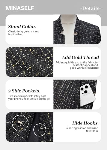 Mina Self 2026 Fall Women's Open Front Tweed Blazer,Plaid Fitted Jacket
