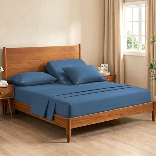 JS Sanders Collection Split Head Sheet Set 4PC Queen Size, Mediterranean Blue