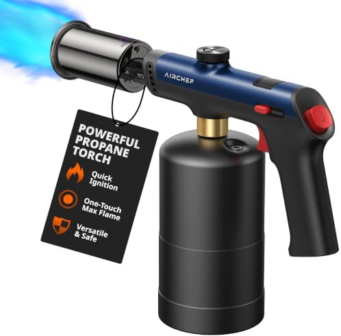 Propane Torch Gun, One-Touch Max Fire, Safety Lock, Navy Blue