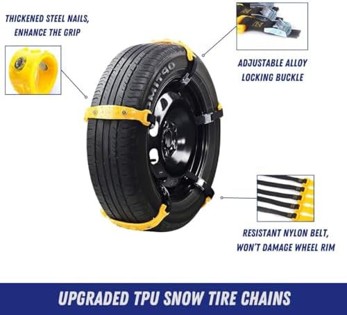 Jeremywell Snow Chains Anti-Skid Anti Slip Emergency Snow Tire Chains - Portable Emergency Traction Snow Mud Chains Universal Adjustable 10pcs Car Security Chains for SUV and Cars (Yellow-10pcs)