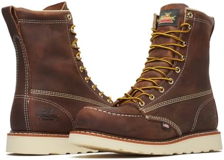Thorogood American Heritage 8” Steel Toe Work Boots for Men - Full-Grain Leather with Moc Toe, Slip-Resistant Wedge Outsole, and Comfort Insole; EH Rated