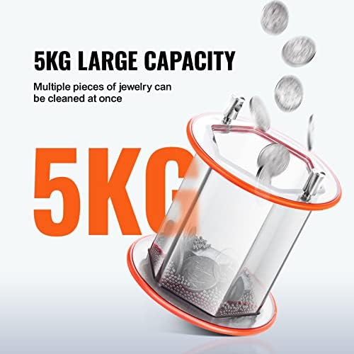 VEVOR 11lbs/5kg Capacity Mini Tumbler Machine with 0-60 Minutes Timer, 5 Speeds Jewelry Rotary Finisher for Surface Polishing Grinding Buffing Gemstones Jewels Coins, Orange+Black, KD-20001