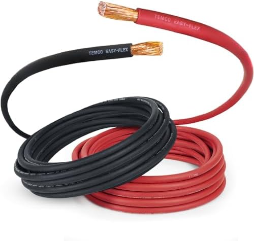 TEMCo 1/0 Gauge AWG 125 Ft Black + 125 Ft Red Flexible Pure Copper Made in USA Welding Cable Battery Wire - Heavy Duty Solar, Inverter, Car, RV, Truck