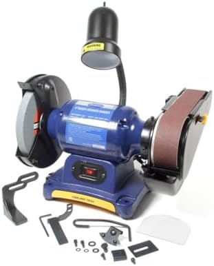Eastwood 1/2 Hp Belt Sander 8In Combination Bench Grinder | Sharpener Linisher Electric Sanding Grinding Machine With Aluminum Oxide Grinding Wheel & Sanding Belt