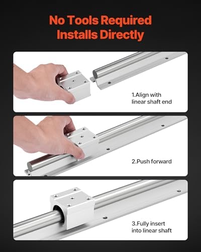 VEVOR Linear Rail Kit, SBR20, 2Pcs 2000 mm (78.74 inch) Linear Motion Guide Rails and 4Pcs Bearing Slide Blocks, Fully Supported Shaft, for Cutting, Grinding, Milling, Drilling Machines, and More