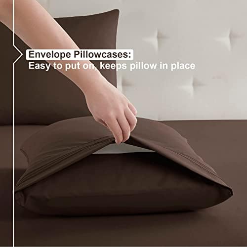 Nestl Queen Sheets Set - 4 Piece Queen Bed Sheets, Hotel Luxury, Extra Soft, Double Brushed Bedding for Queen Size, 2 Tone Beige/Brown Set, Beige Fitted Sheet, Brown Flat Sheet, Brown Pillow Case