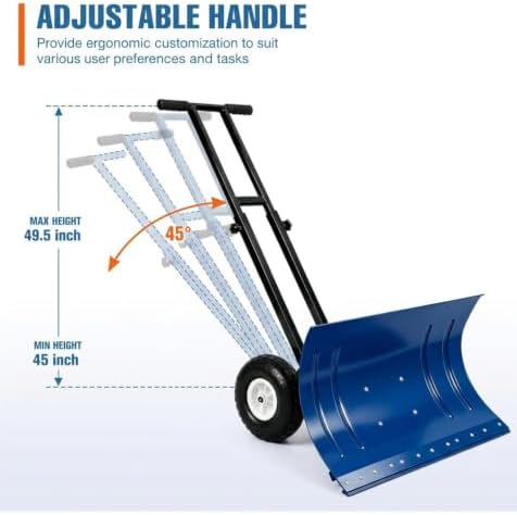 GarveeLife Wheeled Snow Shovel - 29in Steel Blade, 10in Wheels Blue/Black