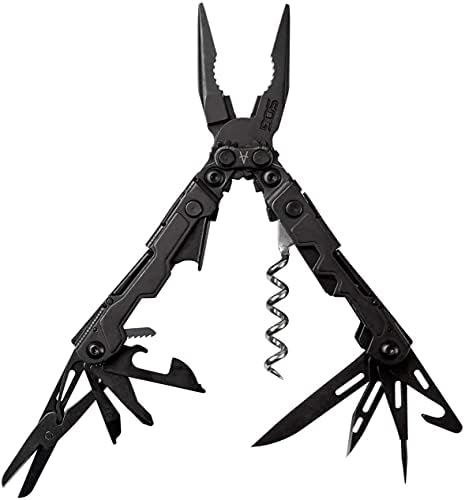 SOG PowerLitre Mini Utility Multi-Tool w/ 19 Lightweight Tools, Compact 5 Inch Long Utility Tool with Knife, Screwdriver, Hex Bit Holder, Black