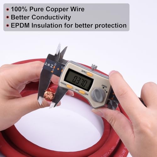 1/0 Gauge Battery Cable, 10FT Red + 10FT Black 1/0 AWG Pure Copper Wire Welding Cable, for Automotive, Battery, Solar and Generator, Standard USA OFC Wire