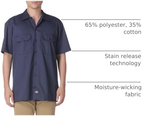 Dickies Men’s Short Sleeve Work Shirt – Durable Twill Button Down Shirts for Men, Lightweight Uniform for Daily Wear