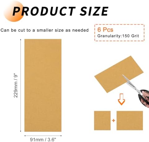 6 Pcs 150 Grit Sandpaper 3.6 x 9 Inch Sand Paper Alumina Gold