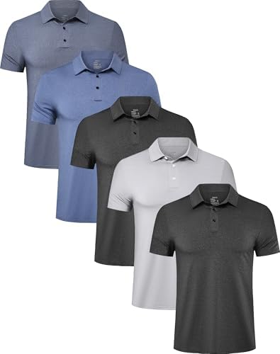 5 Pack Men's Polo Shirts Short Sleeve Golf T Shirt Performance Casual