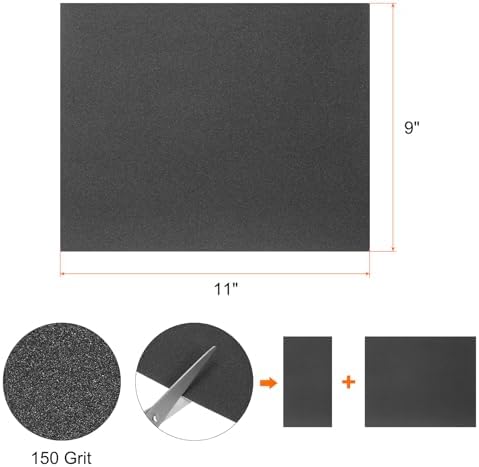 HARFINGTON 50pcs Sandpaper 150 Grit 9 x 11 Inch Waterproof Backing Silicon Carbide Abrasive Wet Dry Sanding Sheets for Wood Finishing, Metal Sanding, Automotive Polishing