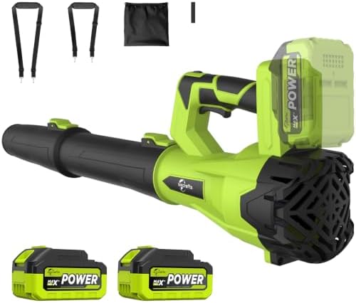 Leaf Blower Cordless, 6 Speeds, Electric Blower with 2×4.0Ah Batteries Powered & Charger, Dual Shoulder Straps & Storage Bag, Electric Blower for Lawn Care, Yard, Leaves, Dust, Snow