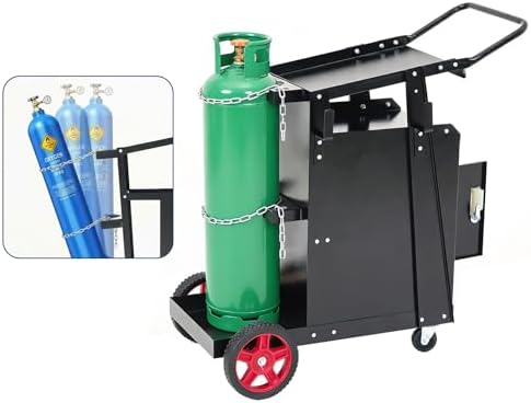 Welder Cart with Drawers and Cabinet, Heavy Duty Welding Cart with Safety Chains and Cylinder Slots for Mig/Tig Welder and Plasma Cutter,220 LB Weight Capacity