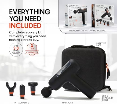 Sharper Image Powerboost Circuit Premium Deep Tissue Percussion Massage Gun