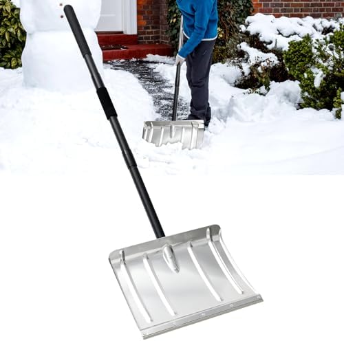 Snow Shovel, Aluminum Portable Snow Pusher Shovel Heavy Duty Metal Snow Shovel for Driveway Car Home Garage