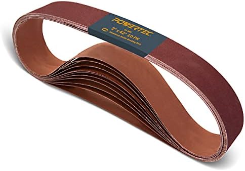 POWERTEC 2x42 Aluminum Oxide Sanding Belts, 10PK, 60 Grit 2 x 42 Sanding Belts for 2x42 Belt Sander, Grinder, Belt and Disc Sander, Knife Making, Woodworking, Metal Working (424206A)