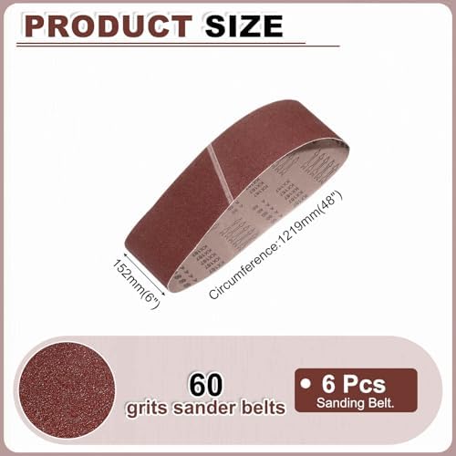 HARFINGTON 6 x 48 Inch Sanding Belts, 6 Pcs 60 Grits Aluminum Oxide
