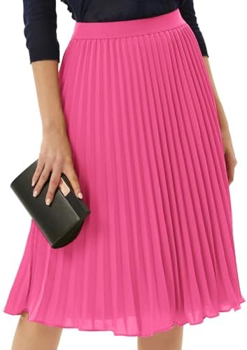 GRACE KARIN Pleated Midi Skirt for Women Chiffon A-Line Outfits