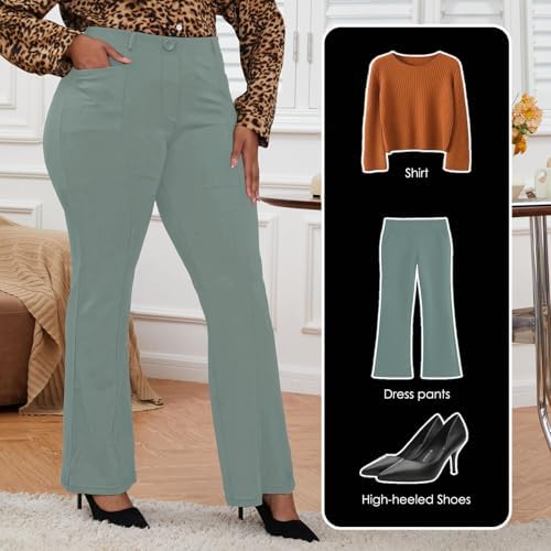 DGD Wrinkle-Free Stretch Dress Pants Plus Size for Women Pull-on Pant Ease into Comfort Office Pant