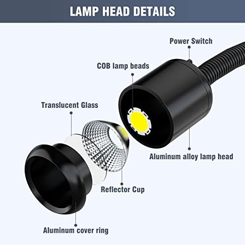 Led Machine Light,Lathe Light Flexible IP66 Waterproof 800 Lumens 110V-220V with Horse Mouth Clamp Base for Lathe Machine,Workbench, Industrial Lighting