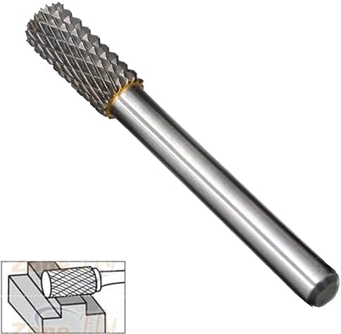 6Pcs Single Double Burrs set Flat Cutter Cylinder Solid Carbide Burrs Heavy Duty Grinding Heads Chamfering Abrasion Industrial Deburring Rotary Tools for Straight Edges Surfaces Bottom Holes