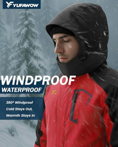 Yufawow Men Winter Jacket Skiing Jacket Insulated Fleece Lined Waterproof Windbreaker for Snowboard Hiking Camping ATV Outdoor Work