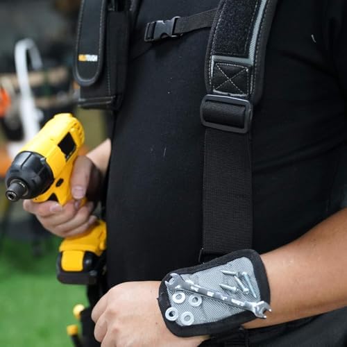 MELOTOUGH Magnetic Tool Belt Suspenders with Magnetic WristBand for Work Belt Padded Suspenders Constrcution