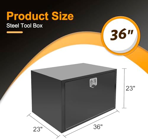Underbody Truck Box Steel Storage Tool Box,36" L x 23" W x 23" H Tool Chest Organizer w/Lock and Keys For Pickup,Truck Bed, RV, Trailer,Heavy Duty Waterproof Blac box