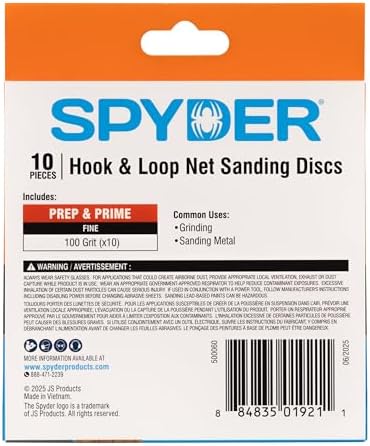 Spyder 10-Pack 100 Grit Sanding Discs, Ceramic Net, 5-Inch Hook and Loop, for Random Orbital Sander (500060)