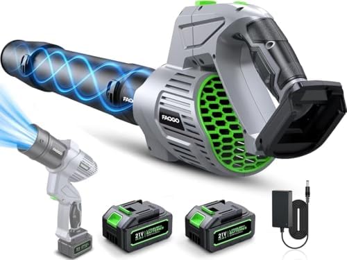 Cordless Leaf Blower, 680 CFM High Power Battery Powered Leaf Blower with 2 Batteries & Charger, 5-Speed Variable Control, Lightweight Handheld Design for Yard Driveway Patio Lawn Care (Gray)
