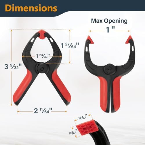 POWERTEC Mini Spring Clamps Set - 10 Pack Plastic Clips with 1-Inch Opening and Pivoting Jaw Pad, Ideal for Backdrop Clips, Pool Covers, DIY Projects, and Woodworking (71018)