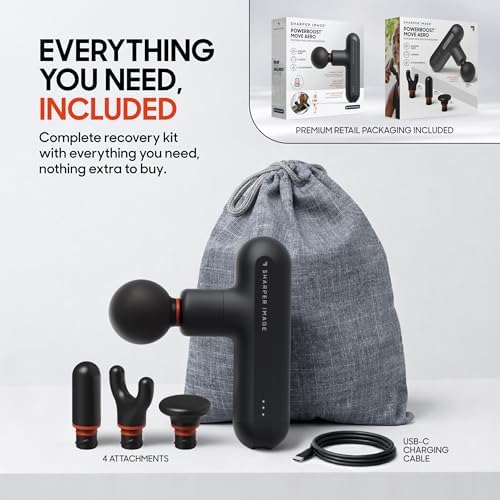 Sharper Image Powerboost Move Mini Percussion Massage Gun, Powerful & Quiet