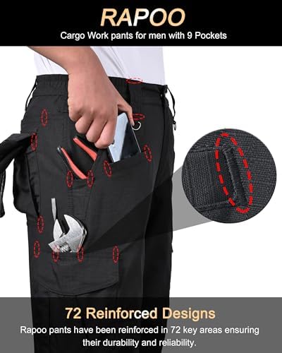 Rapoo Men's Ripstop Cargo Pants Work Pants EDC with 9 Pockets Hiking Pants