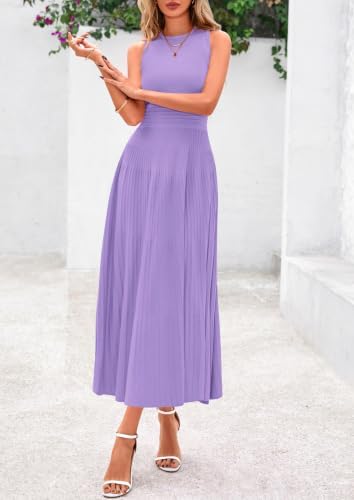 PRETTYGARDEN Women's Summer Pleated Midi Work Dress