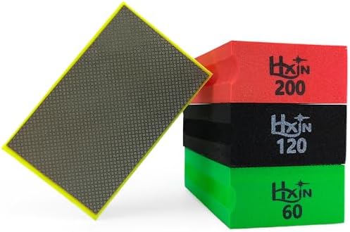 Diamond Hand Polishing Pad Diamond Sanding Block Foam Backed Diamond Sponge Sanding Pads for Wet or Dry Grinding polishing for Granite Marble Stone Tile Glass Ceramic (4, 60/120/200/400# Square)