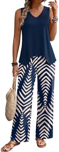WIHOLL Two Piece Sets for Women Dressy Lounge Sets Summer Outfits Cruise Travel Beach Vacation Casual Wide Leg Pants Set