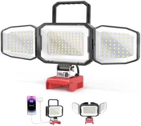 LED Work Light Compatible with Milwaukee 18V Battery, 150W 15000LM Flood Light, 6500K Daylight 3-Head Adjustable, USB Type-C&2 Brightness Modes Portable Flashlight Job Site Light (Tool Only)