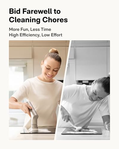HOTO Handheld Short-Handle Electric Cordless Spin Scrubber, 9 Brush Heads