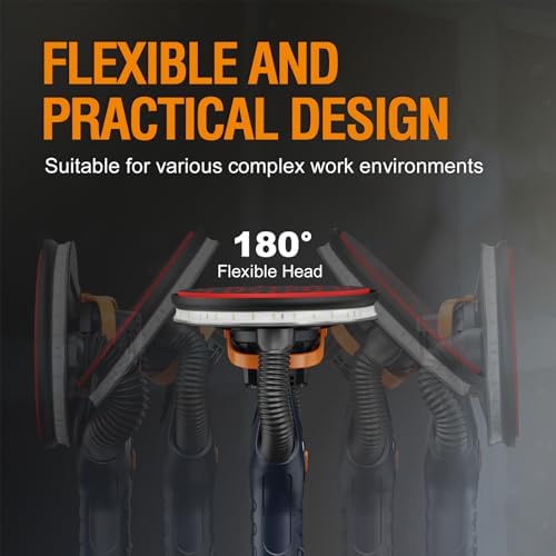 MAXXT 4mm Random Orbital Drywall Sander, Brushless 400W 3.5A Foldable Electric Wall Sander, Sander Tool with 1&2 Modes Suction Switching, Memory Variable Speed, 180° Flex Head, LED Light, Carry Bag