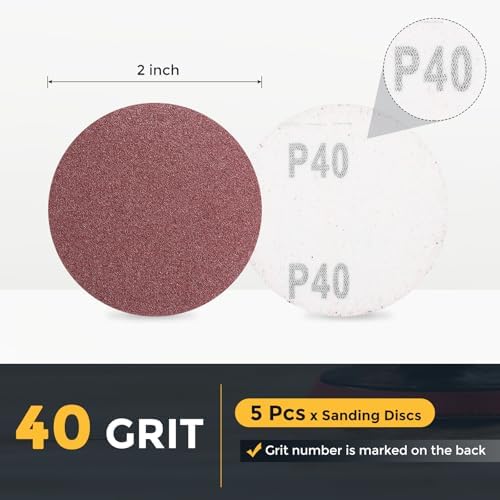HARFINGTON 5 Pcs 2 Inch Sanding Discs 40 Grit Red Aluminum Oxide