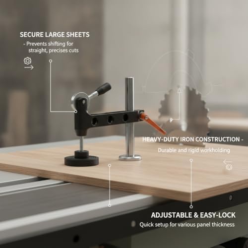 Iron Panel Saw Hold-Down Clamp for Woodworking, Horizontal Workholding Device for Large Sheets and Straight Cuts, Black Finish