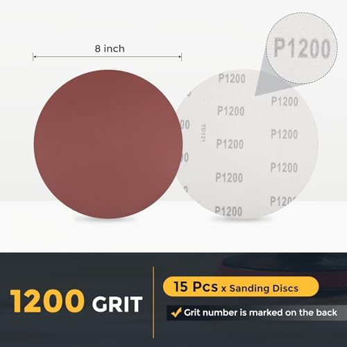 HARFINGTON 15 Pcs 8 Inch Sanding Discs 1200 Grit Red Aluminum Oxide